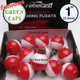 1" inch Round - GREEN CAP Fishing Bobber - Red & White