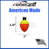 rebelFIN - 1" inch PEAR Shaped Fishing Bobbers - Made in the USA