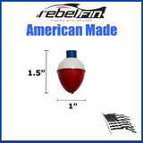 rebelFIN - 1" inch PEAR Shaped Fishing Bobbers - Made in the USA