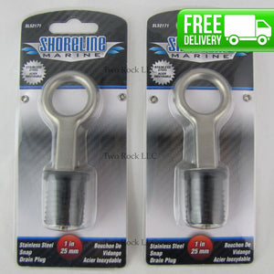 2-PACK - 1" inch Stainless Steel - BOAT DRAIN PLUG - Snap-Lock / Cam Style