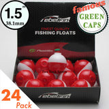 rebelFIN - 1.5" inch Round - GREEN CAPS - Fishing Bobber - Red & White