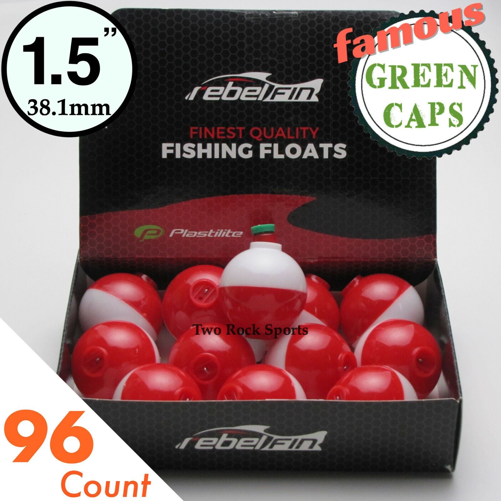 rebelFIN - 1.5 inch Round - GREEN CAPS - Fishing Bobber - Red